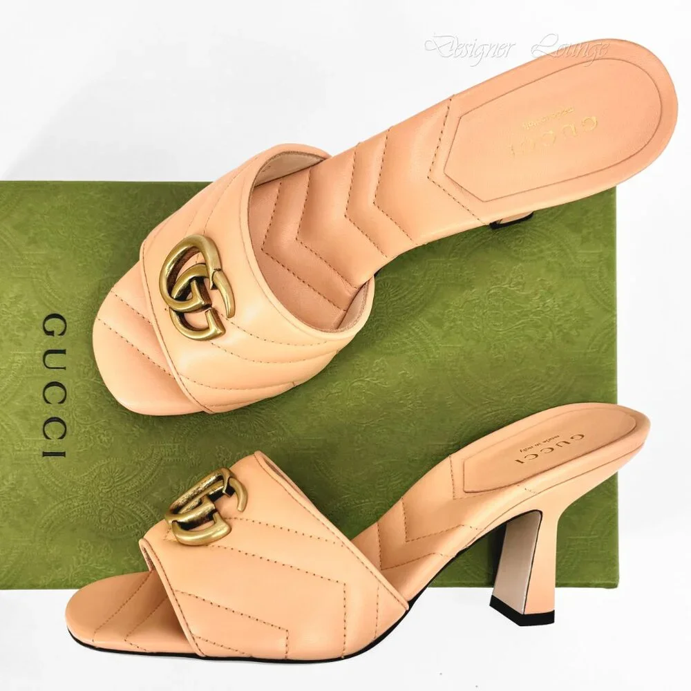NEW GUCCI GG Marmont Matelasse Leather Mules Sandals Peachy Chic EU 40.5 US 10.5